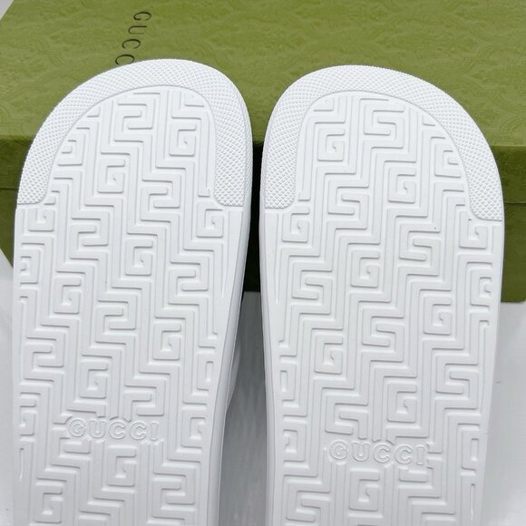 Gucci Men’s Web ACE RUBBER Slide Sandals Pool White UK 13 US 13.5 NEW AUTHENTIC - Picture 12 of 12